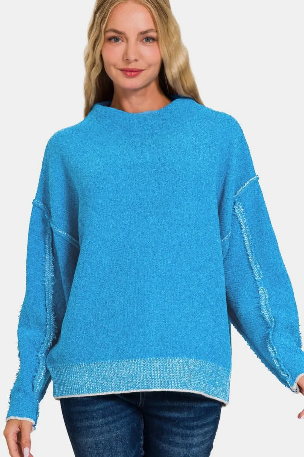 Zenana mock neck long sleeve sweater