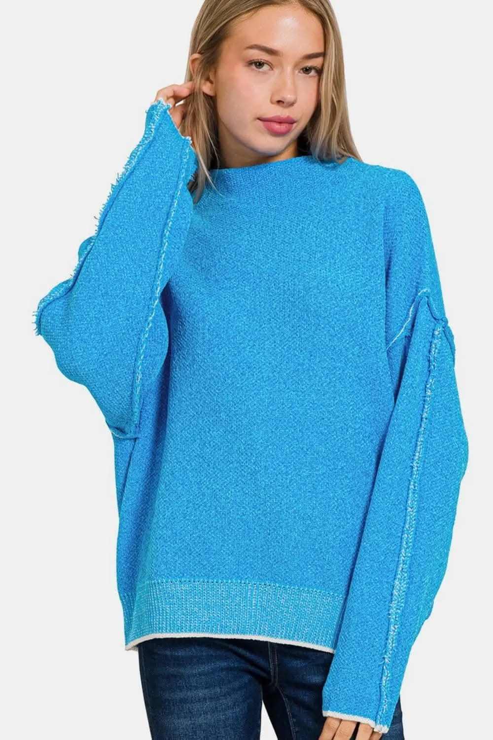 Zenana mock neck long sleeve sweater