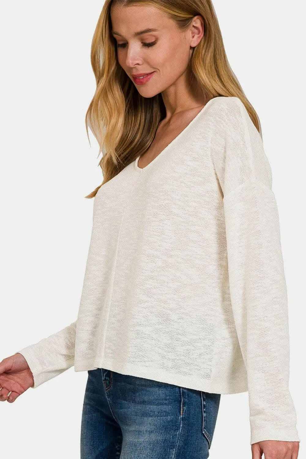 Zenana v-neck dropped shoulder tee