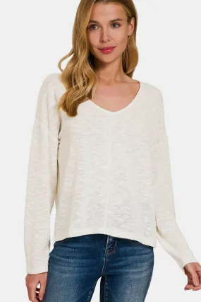 Zenana v-neck dropped shoulder tee
